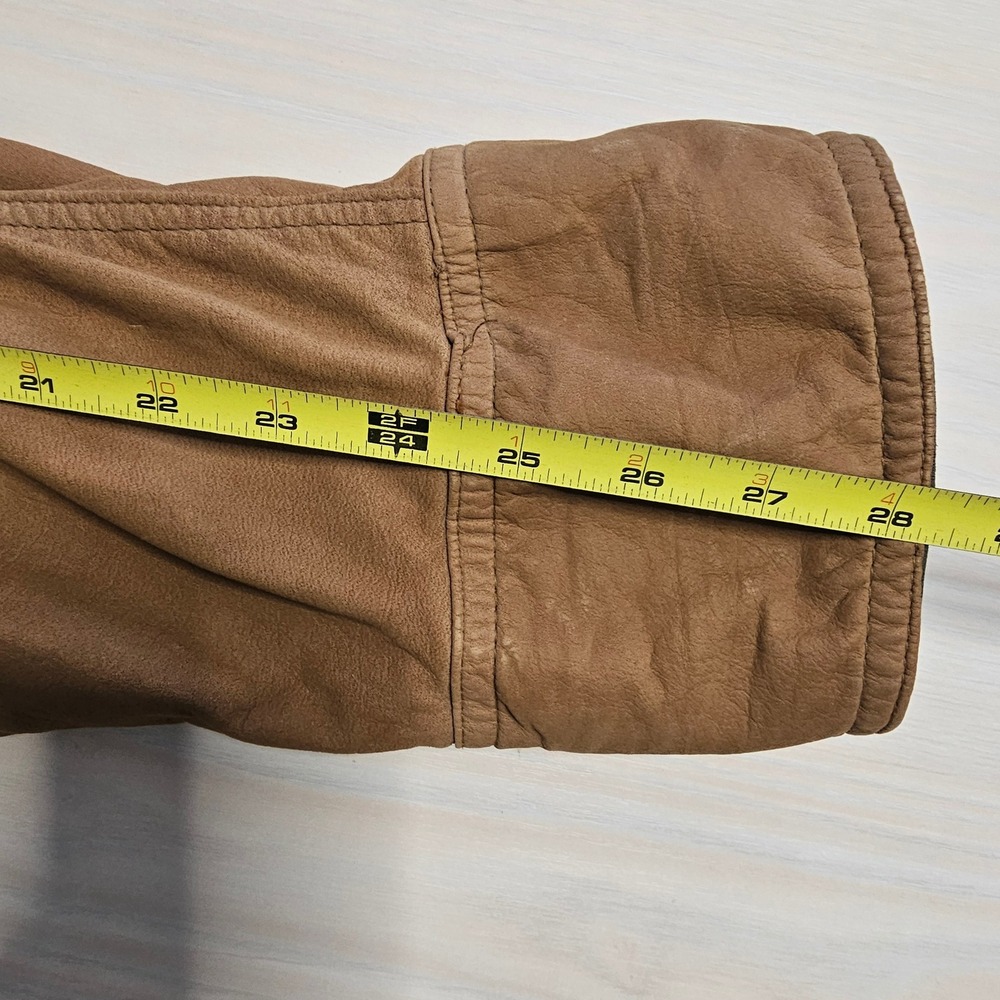 VTG Merit Awards Mens XL Suede Tan Leather Chore Jacket Flannel Lining Barn Coat - Picture 9 of 11